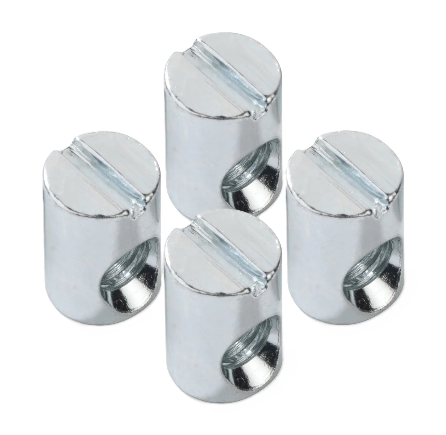 Pack of 4 M6 barrel nuts 100514 for IKEA furniture. Replacement hardware used for connecting and securing bed frames, tables, or chairs.