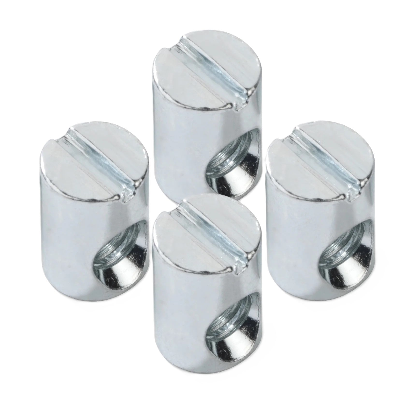 Pack of 4 M6 barrel nuts 100514 for IKEA furniture. Replacement hardware used for connecting and securing bed frames, tables, or chairs.