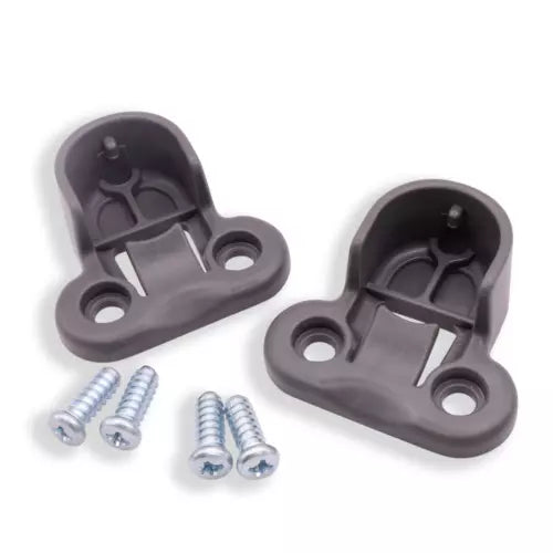 Hardware kit for the suspended clothes rail in an IKEA PAX wardrobe. Includes 2 support brackets 130627 and 4 fixing clips 100325. 