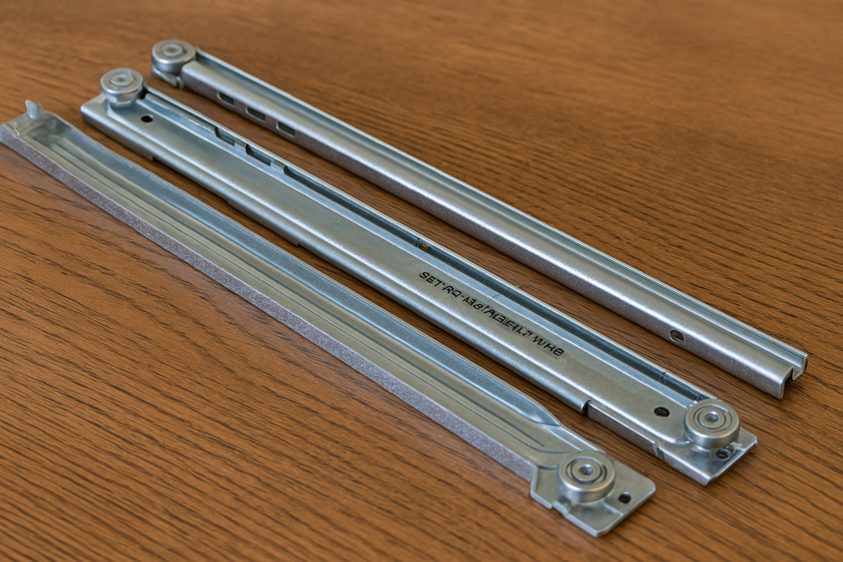 UTRUSTA sliding rail set 10043622 for 45 cm deep interior fittings in IKEA METOD kitchen cabinets. For a drawer or wire basket.