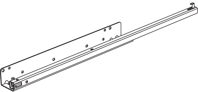 Technical drawing of a 130782 drawer runner compatible with IKEA. This replacement part is designed for KOMPLEMENT / PAX drawer slides compatible with IKEA furniture.