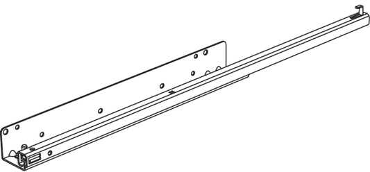 Technical drawing of a 130782 drawer runner compatible with IKEA. This replacement part is designed for KOMPLEMENT / PAX drawer slides compatible with IKEA furniture.